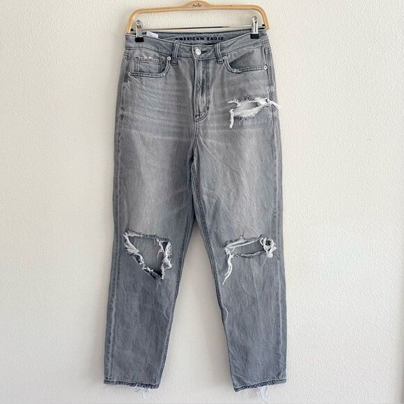 American Eagle Distressed Mom Grey Denim Jeans Size 6 - Picture 1 of 9